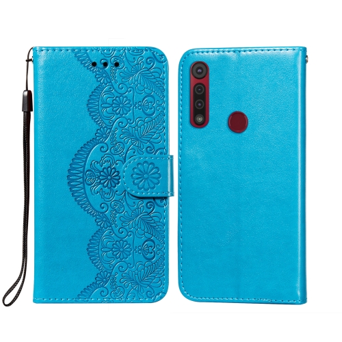 

For Motorola Moto G8 Play Flower Vine Embossing Pattern Horizontal Flip Leather Case with Card Slot & Holder & Wallet & Lanyard(Blue)