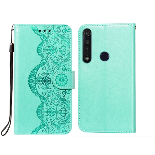 

For Motorola Moto G8 Plus Flower Vine Embossing Pattern Horizontal Flip Leather Case with Card Slot & Holder & Wallet & Lanyard(Green)