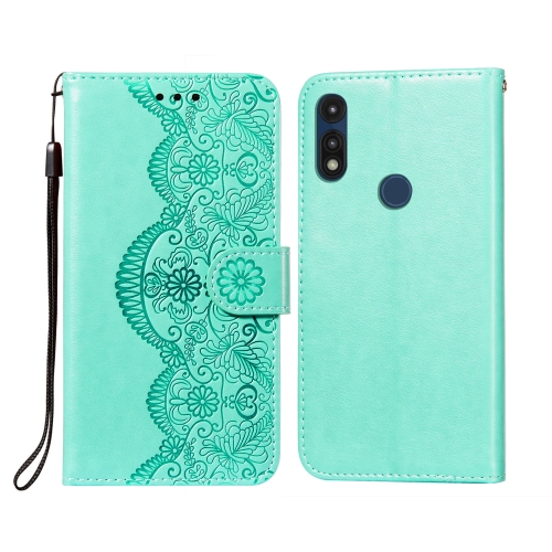 

For Motorola Moto E(2020) / E7 Flower Vine Embossing Pattern Horizontal Flip Leather Case with Card Slot & Holder & Wallet & Lanyard(Green)