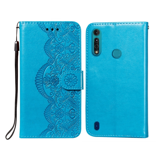 

For Motorola Moto G8 Power Lite Flower Vine Embossing Pattern Horizontal Flip Leather Case with Card Slot & Holder & Wallet & Lanyard(Blue)