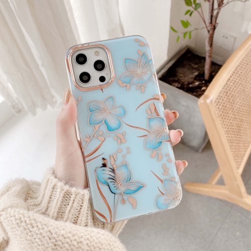 

Double-sided Film Laser Flower Pattern Protective Case For iPhone 11(Blue)