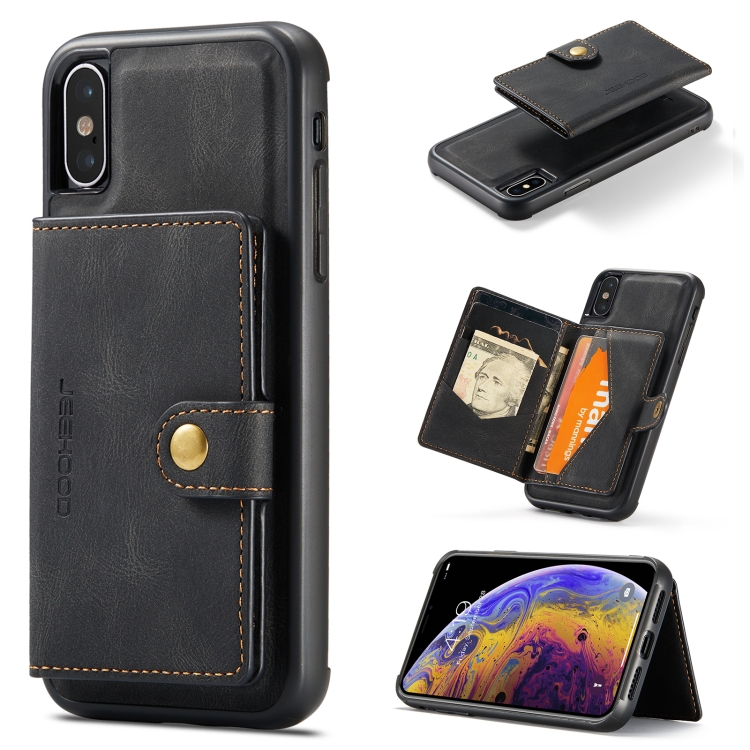 

JEEHOOD Retro Magnetic Detachable Protective Case with Wallet & Card Slot & Holder For iPhone X / XS(Black)