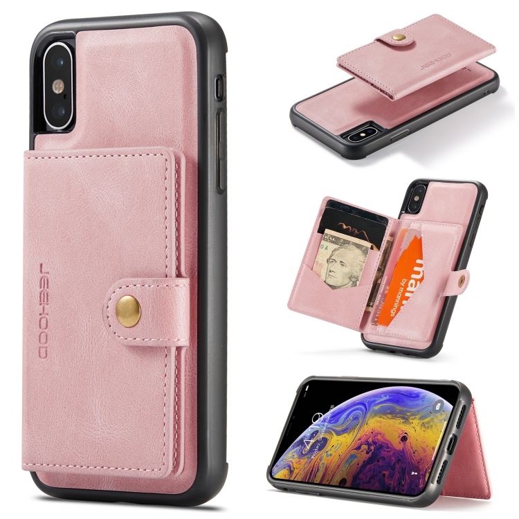 

JEEHOOD Retro Magnetic Detachable Protective Case with Wallet & Card Slot & Holder For iPhone XS Max(Pink)