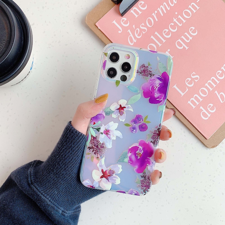 

Double-sided Film Laser Flower Pattern Protective Case For iPhone 11(Purple)