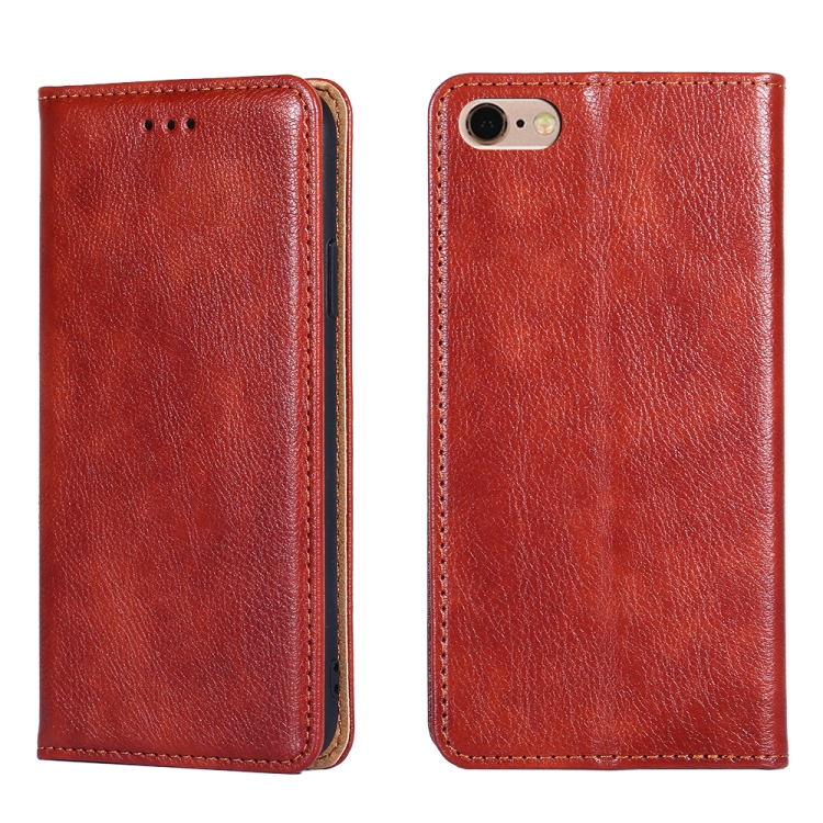 

For iPhone 6 Plus PU + TPU Gloss Oil Solid Color Magnetic Horizontal Flip Leather Case with Holder & Card Slot & Wallet(Brown)