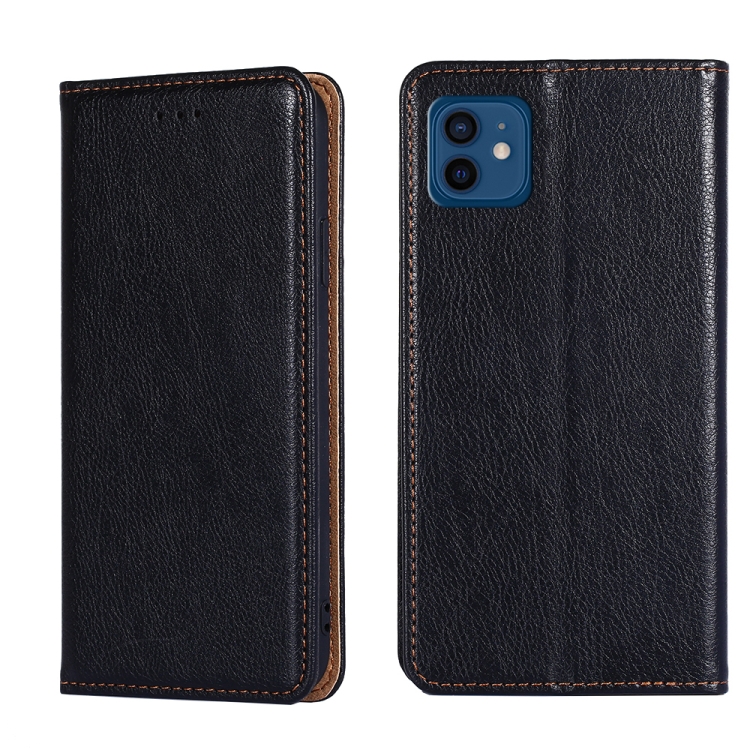 

For iPhone 12 / 12 Pro PU + TPU Gloss Oil Solid Color Magnetic Horizontal Flip Leather Case with Holder & Card Slot & Wallet(Black)