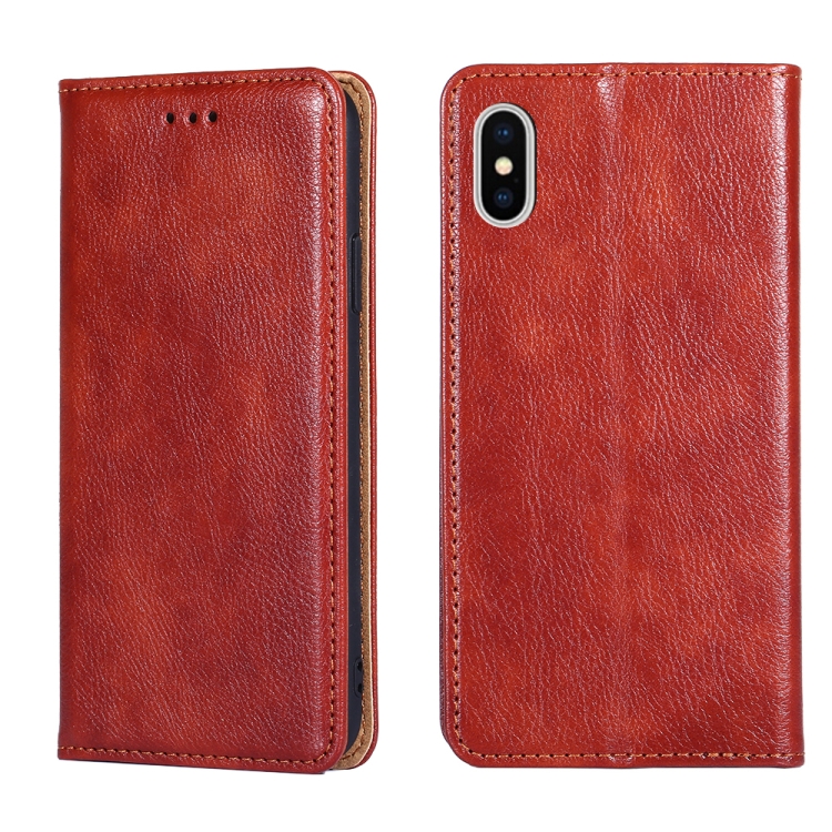 

For iPhone X / XS PU + TPU Gloss Oil Solid Color Magnetic Horizontal Flip Leather Case with Holder & Card Slot & Wallet(Brown)