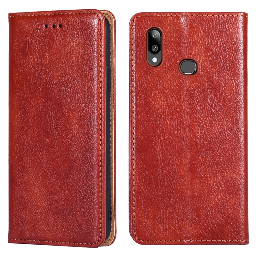 

For Samsung Galaxy A10s PU + TPU Gloss Oil Solid Color Magnetic Horizontal Flip Leather Case with Holder & Card Slot & Wallet(Brown)