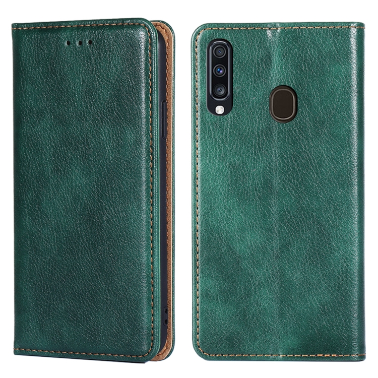

For Samsung Galaxy A20 PU + TPU Gloss Oil Solid Color Magnetic Horizontal Flip Leather Case with Holder & Card Slot & Wallet(Green)