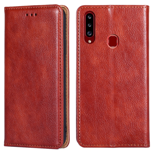 

For Samsung Galaxy A20s PU + TPU Gloss Oil Solid Color Magnetic Horizontal Flip Leather Case with Holder & Card Slot & Wallet(Brown)