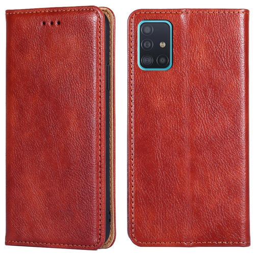 

For Samsung Galaxy A51 4G PU + TPU Gloss Oil Solid Color Magnetic Horizontal Flip Leather Case with Holder & Card Slot & Wallet(Brown)