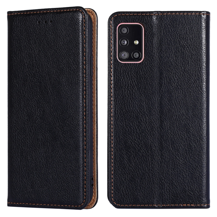 

For Samsung Galaxy A51 5G PU + TPU Gloss Oil Solid Color Magnetic Horizontal Flip Leather Case with Holder & Card Slot & Wallet(Black)