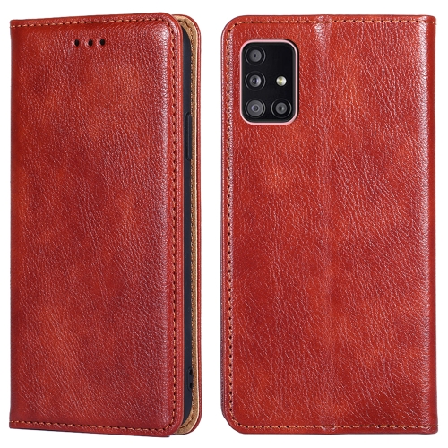 

For Samsung Galaxy A51 5G PU + TPU Gloss Oil Solid Color Magnetic Horizontal Flip Leather Case with Holder & Card Slot & Wallet(Brown)