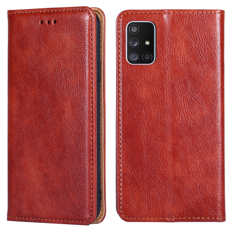

For Samsung Galaxy A71 5G PU + TPU Gloss Oil Solid Color Magnetic Horizontal Flip Leather Case with Holder & Card Slot & Wallet(Brown)