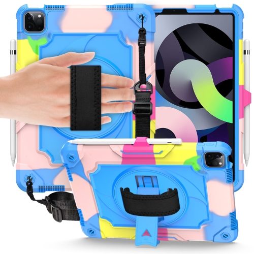 

360 Degree Rotation Turntable Contrast Color Robot Shockproof Silicone + PC Protective Case with Holder For iPad Air (2020) 10.9 / Pro 11 (2020)(Colorful + Blue)