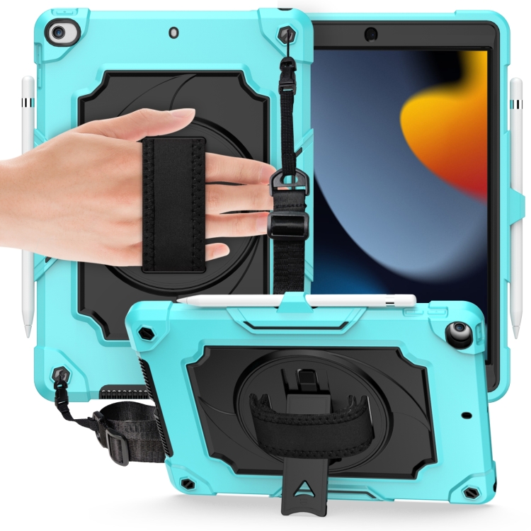 

360 Degree Rotation Turntable Contrast Color Robot Shockproof Silicone + PC Protective Case with Holder For iPad 10.2 / 10.2 (2020) / Pro 10.5(Mint Green + Black)