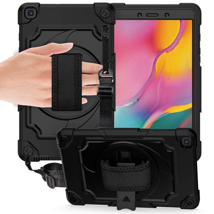 

For Samsung Tab A 8.0 (2019)/T290 360 Degree Rotation Turntable Contrast Color Robot Shockproof Silicone + PC Protective Case with Holder(Black)