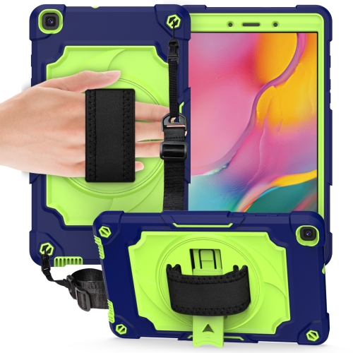 

For Samsung Tab A 8.0 (2019)/T290 360 Degree Rotation Turntable Contrast Color Robot Shockproof Silicone + PC Protective Case with Holder(Navy Blue + Yellow Green)
