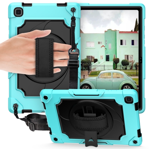 

For Samsung Galaxy Tab A7 10.4 (2020)/T500 360 Degree Rotation Turntable Contrast Color Robot Shockproof Silicone + PC Protective Case with Holder(Mint Green + Black)
