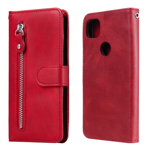 

For Google Pixel 4a 4G Fashion Calf Texture Zipper Horizontal Flip Leather Case with Holder & Card Slots & Wallet(Red)