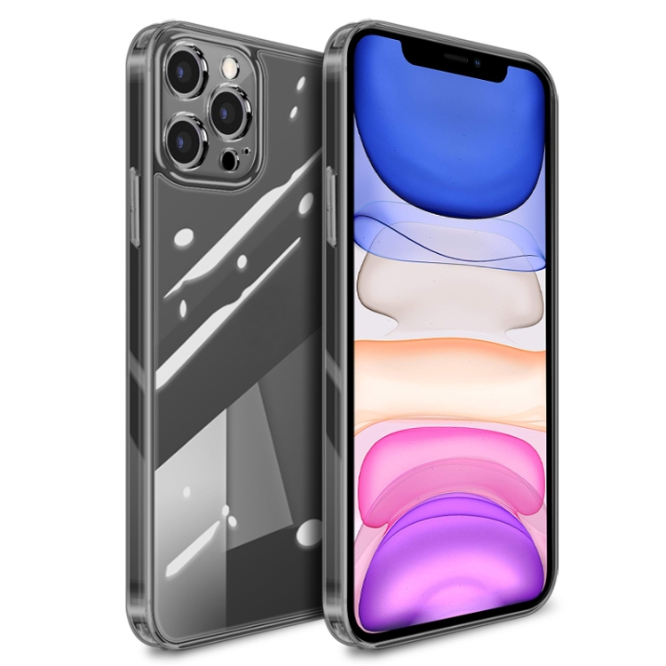 

High Transparent TPU Soft Frame + Glass Back Fine Hole Protective Case For iPhone 11(Grey)