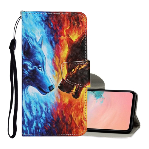 

For Samsung Galaxy A12 Colored Drawing Pattern Horizontal Flip Leather Case with Holder & Card Slots & Wallet & Lanyard(Flame Wolf)