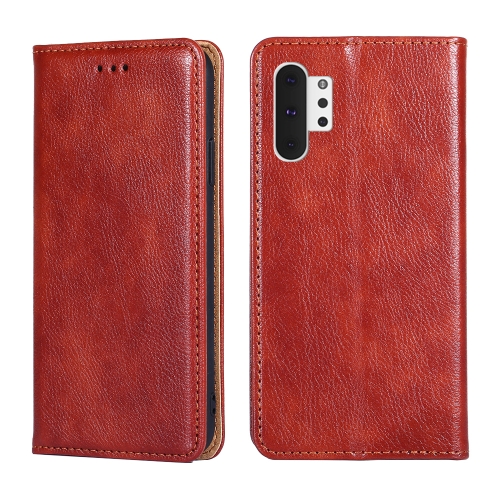 

For Samsung Galaxy Note10+ PU + TPU Gloss Oil Solid Color Magnetic Horizontal Flip Leather Case with Holder & Card Slot & Wallet(Brown)