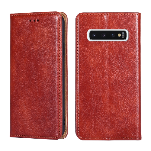 

For Samsung Galaxy S10 PU + TPU Gloss Oil Solid Color Magnetic Horizontal Flip Leather Case with Holder & Card Slot & Wallet(Brown)