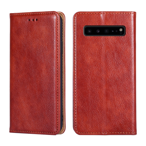 

For Samsung Galaxy S10 5G PU + TPU Gloss Oil Solid Color Magnetic Horizontal Flip Leather Case with Holder & Card Slot & Wallet(Brown)