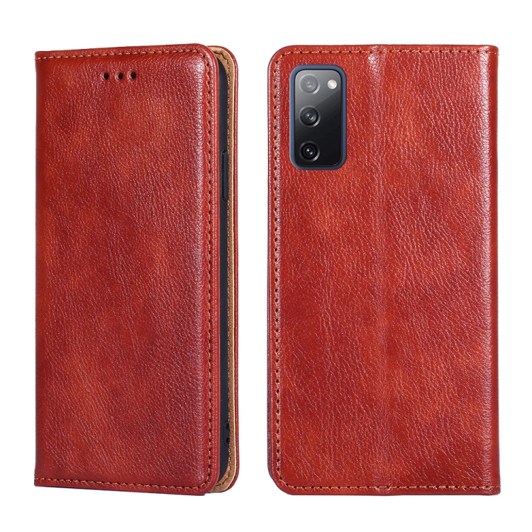 

For Samsung Galaxy S20 FE PU + TPU Gloss Oil Solid Color Magnetic Horizontal Flip Leather Case with Holder & Card Slot & Wallet(Brown)