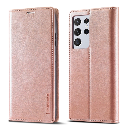 

For Samsung Galaxy S21 Ultra 5G LC.IMEEKE Strong Magnetism Ultra-thin Horizontal Flip Matte TPU + PU Leather Case with Holder & Card Slots & Wallet(Rose Gold)