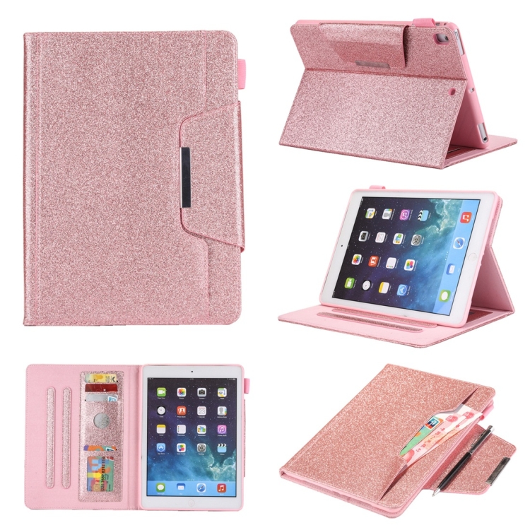 

For iPad 10.2 inch Glitter Powder Horizontal Flip Leather Case with Holder & Card Slot & Photo Frame & Wallet(Pink)