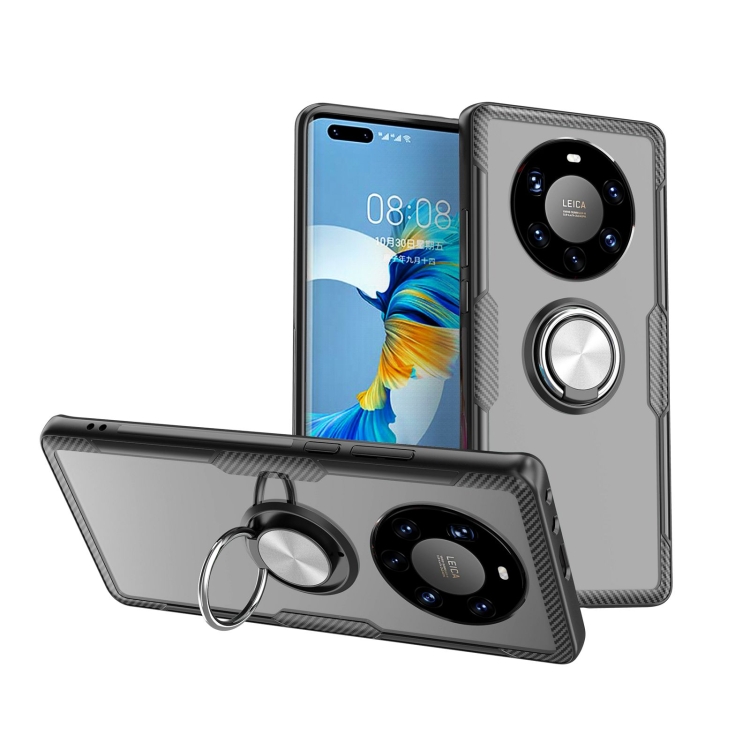 

For Huawei Mate 40 Pro+ Shockproof Transparent TPU + Acrylic Protective Case with Ring Holder(Black and Silver)