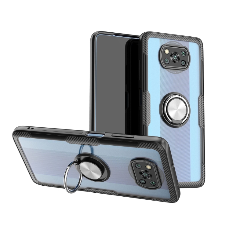 

For Xiaomi Poco X3 NFC Shockproof Transparent TPU + Acrylic Protective Case with Ring Holder(Black and Silver)