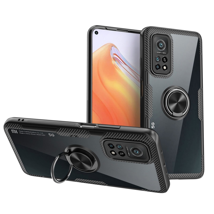 

For Xiaomi Mi 10T Pro 5G Shockproof Transparent TPU + Acrylic Protective Case with Ring Holder(Black)
