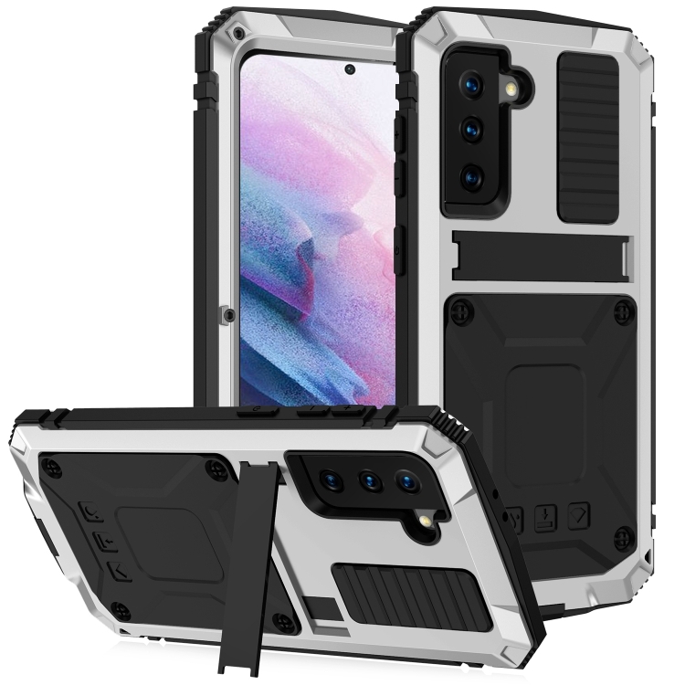 

For Samsung Galaxy S21+ 5G R-JUST Shockproof Waterproof Dust-proof Metal + Silicone Protective Case with Holder(Silver)