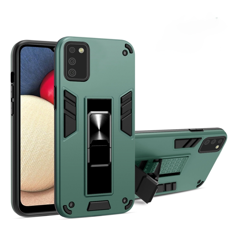 

For Samsung Galaxy A02s 2 in 1 PC + TPU Shockproof Protective Case with Invisible Holder(Dark Green)