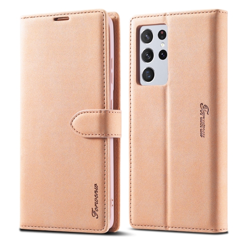 

For Samsung Galaxy S21 Ultra 5G Forwenw F1 Series Matte Strong Magnetism Horizontal Flip Leather Case with Holder & Card Slots & Wallet & Photo Frame(Rose Gold)