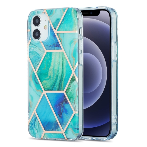 

3D Electroplating Marble Pattern TPU Protective Case For iPhone 12 mini(Green Blue)