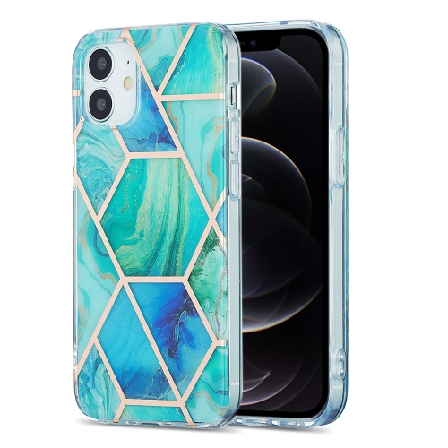 

3D Electroplating Marble Pattern TPU Protective Case For iPhone 12 / 12 Pro(Green Blue)