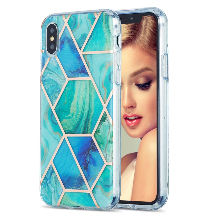 

3D Electroplating Marble Pattern TPU Protective Case For iPhone XS / X(Green Blue)