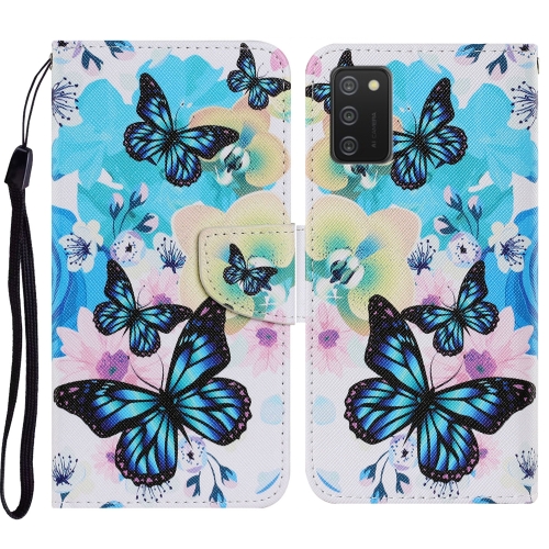 

For Samsung Galaxy A02s Coloured Drawing Pattern Horizontal Flip PU Leather Case with Holder & Card Slots & Wallet & Lanyard(Purple Butterfly)