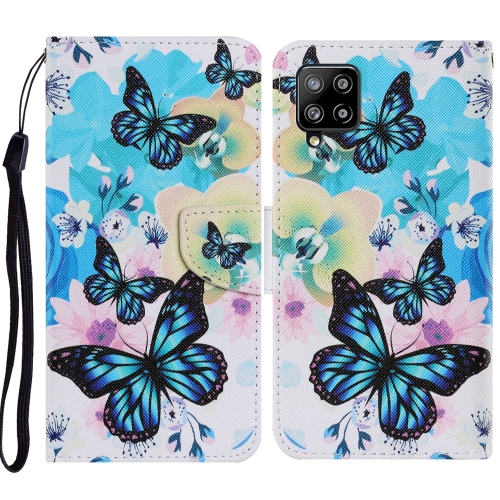 

For Samsung Galaxy A12 Coloured Drawing Pattern Horizontal Flip PU Leather Case with Holder & Card Slots & Wallet & Lanyard(Purple Butterfly)