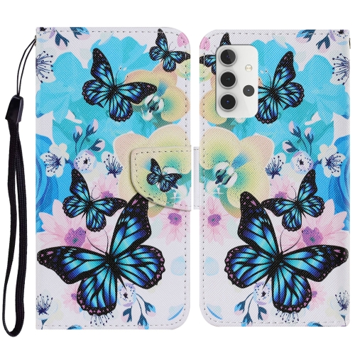 

For Samsung Galaxy A32 5G Coloured Drawing Pattern Horizontal Flip PU Leather Case with Holder & Card Slots & Wallet & Lanyard(Purple Butterfly)