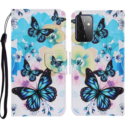 

For Samsung Galaxy A72 5G / 4G Coloured Drawing Pattern Horizontal Flip PU Leather Case with Holder & Card Slots & Wallet & Lanyard(Purple Butterfly)