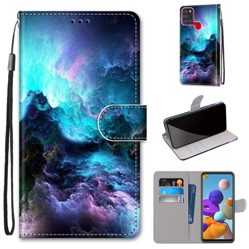 

For Samsung Galaxy A21s Coloured Drawing Cross Texture Horizontal Flip PU Leather Case with Holder & Card Slots & Wallet & Lanyard(Colorful Clouds)