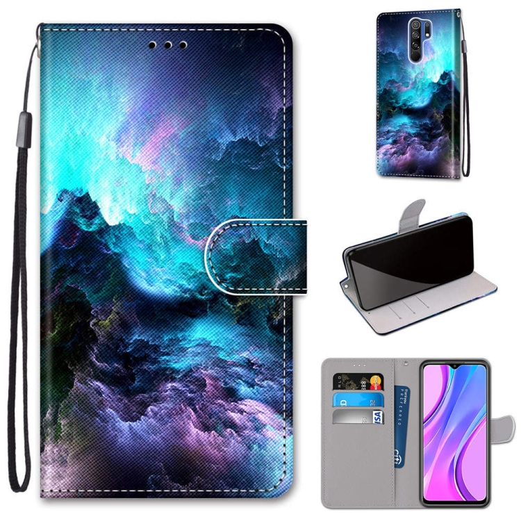 

For Xiaomi Redmi 9 Coloured Drawing Cross Texture Horizontal Flip PU Leather Case with Holder & Card Slots & Wallet & Lanyard(Colorful Clouds)