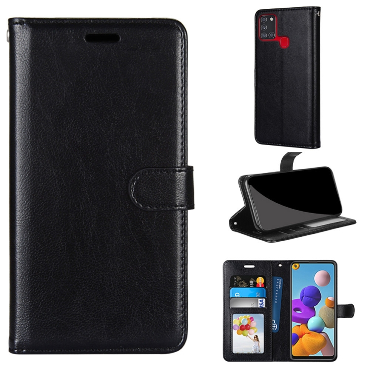 

For Samsung Galaxy A21s Pure Color Horizontal Flip PU Leather Case with Holder & Card Slots & Wallet & Photo Frame(Black)