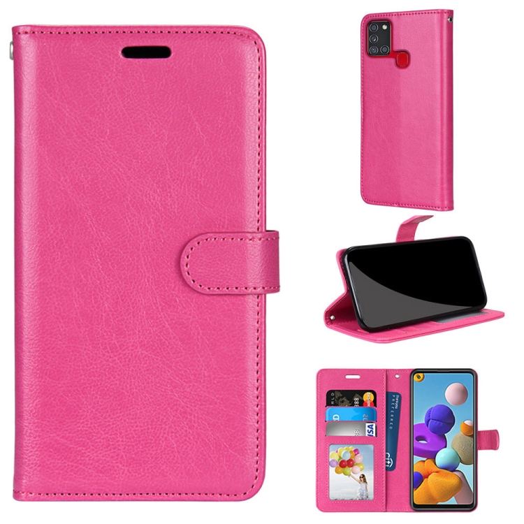 

For Samsung Galaxy A21s Pure Color Horizontal Flip PU Leather Case with Holder & Card Slots & Wallet & Photo Frame(Rose Red)