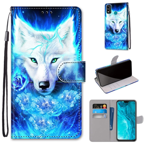 

For Huawei Honor 9X Lite Coloured Drawing Cross Texture Horizontal Flip PU Leather Case with Holder & Card Slots & Wallet & Lanyard(Dick Rose Wolf)